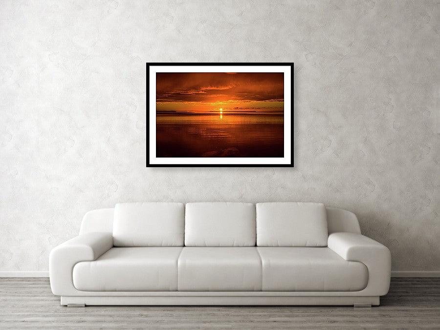 Framed fine print and wall art of an explosive sunrise over the Everglades National Park in southern Florida.