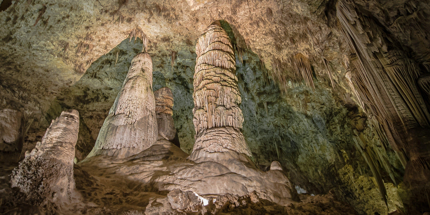 Fine Carlsbad Caverns National Park photography print of the towering stalagmites within the caves. 