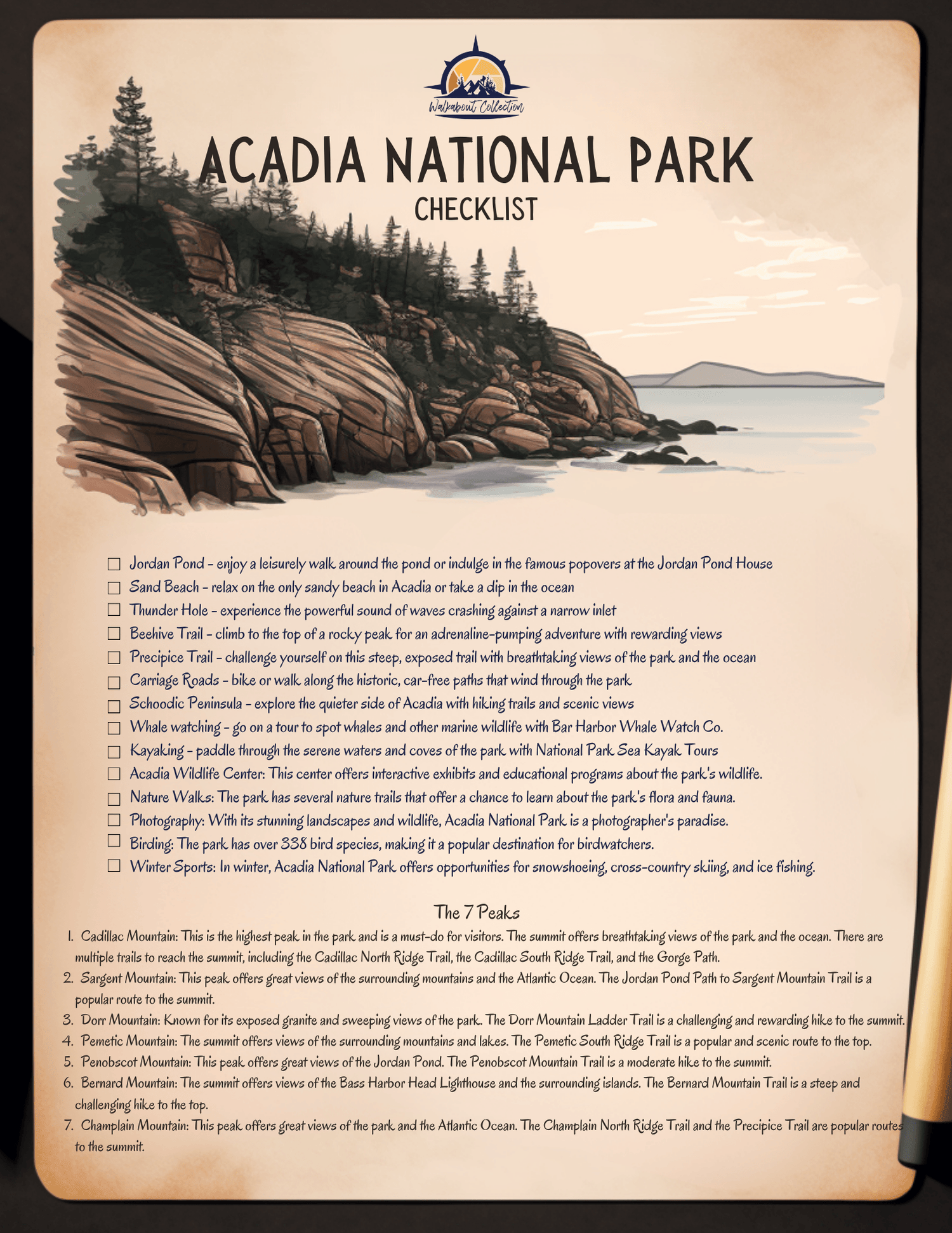 Acadia National Park Checklist - Digital Download