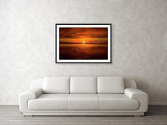 Framed fine print and wall art of an explosive sunrise over the Everglades National Park in southern Florida. 