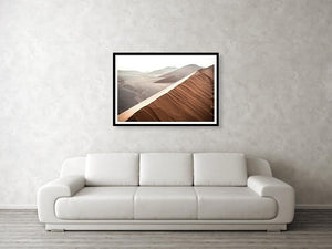 Framed fine photographic and wall art print of sunrise at Dune 45 in the Namib Desert's Sossusvlei area in Namibia.
