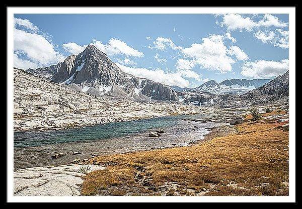 Framed fine photographic and art print of dramatic mountain and lake landscapes along the Sierra section of the Pacific Crest Trail.