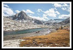 Framed fine photographic and art print of dramatic mountain and lake landscapes along the Sierra section of the Pacific Crest Trail.