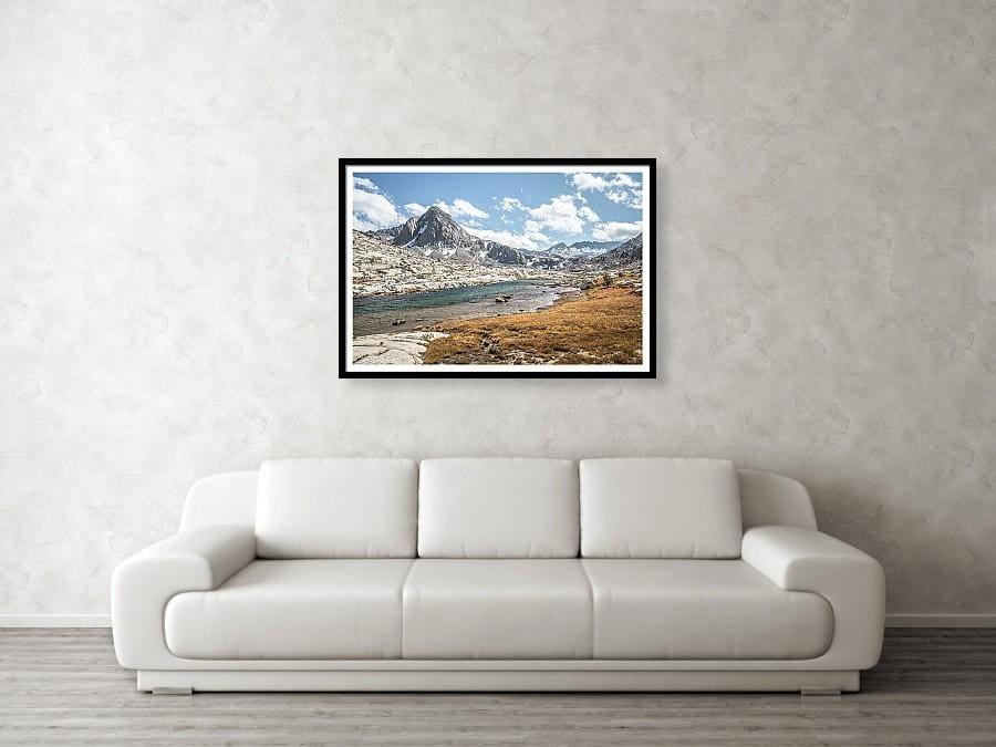 Framed fine photographic and wall art print of dramatic mountain and lake landscapes along the Sierra section of the Pacific Crest Trail.