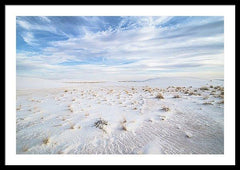 Framed fine photography print of the soft white sand landscape of White Sands National Park in New Mexico. 